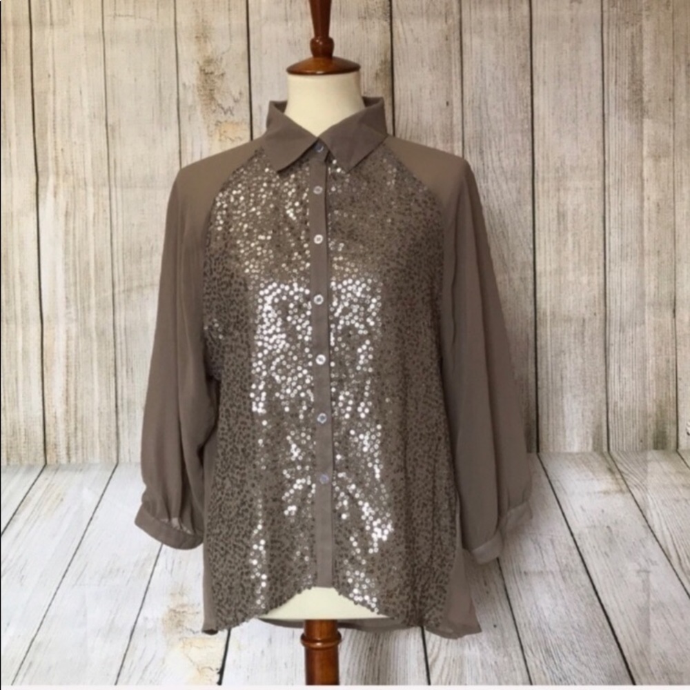 Sequin And Sheer Button Down Top - image 1